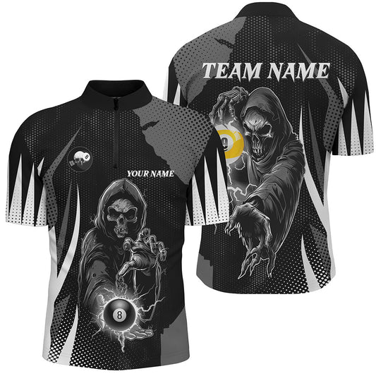 Funny Black Grim Reaper 8 Ball & 9 Ball Billiard Shirts For Men Custom League Billiard Jerseys TDM2464