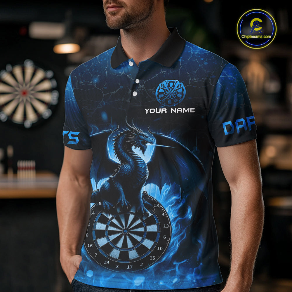 Darts Dragon Fire Flame 3D Printed Darts Shirts For Men Custom Team League Darts Jerseys |Blue TDM4760