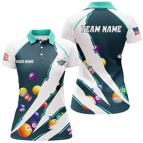 Personalized Billiard Balls Sport Jerseys For Women, Billiard Team Shirts, Pool Jerseys |Turquoise TDM2713