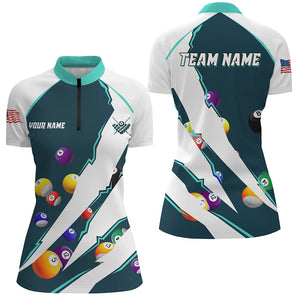 Personalized Billiard Balls Sport Jerseys For Women, Billiard Team Shirts, Pool Jerseys |Turquoise TDM2713