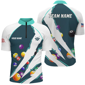 Personalized Billiard Balls Sport Jerseys For Men, Billiard Team Shirts, Pool Jerseys |Turquoise TDM2713