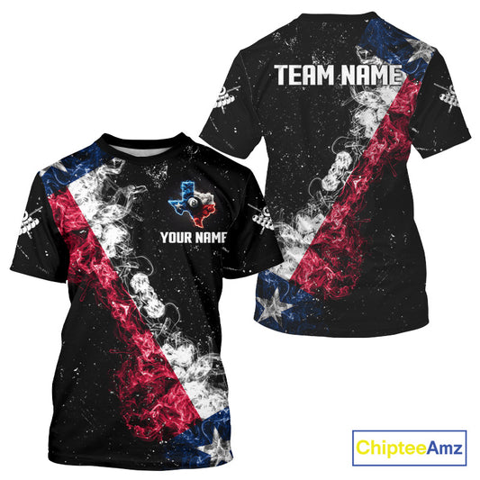 Personalized Grunge Texas Flag Smoke Billiard T-Shirt For Men Custom Patriotic Texas Pool Team Jersey TDM3193