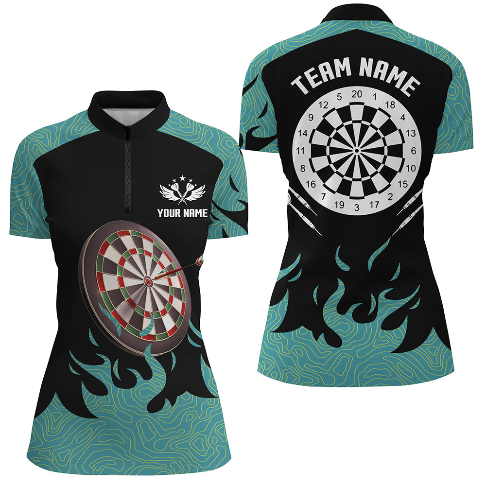 Black And Turquoise Darts Board 3D Women Darts Quarter-Zip Shirts Custom Darts Team Jerseys TDM1426