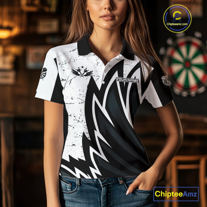 Personalized Black White Break Glass Dart Shirts For Women Custom Wings Dart Jersey Polo & 1/4 Zip TDM3881