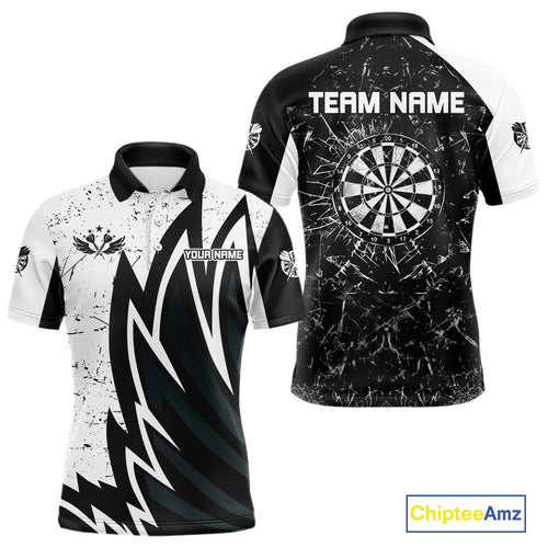 Personalized Black White Break Glass Dart Shirts For Men Custom Wings Dart Jersey Polo & 1/4 Zip TDM3881