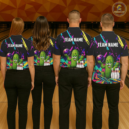 Colorful Bowling Jersey Funny Cactus Bowling Polo & 1/4 Zip For Women Custom Bowling Team Shirts TDM6492