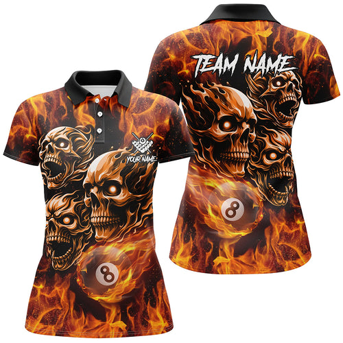 Personalized Flaming 8 Ball Pool Custom Skull Billiard Shirts For Women, Team League Billiard Jerseys TDM2002