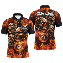 Load image into Gallery viewer, Personalized Flaming 8 Ball Pool Custom Skull Billiard Shirts For Men, Team League Billiard Jerseys TDM2002