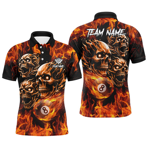 Personalized Flaming 8 Ball Pool Custom Skull Billiard Shirts For Men, Team League Billiard Jerseys TDM2002