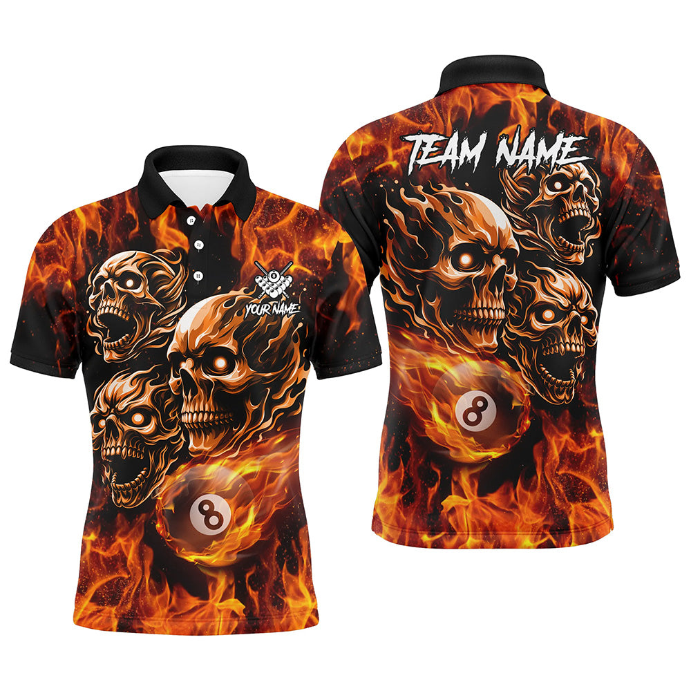 Personalized Flaming 8 Ball Pool Custom Skull Billiard Shirts For Men, Team League Billiard Jerseys TDM2002