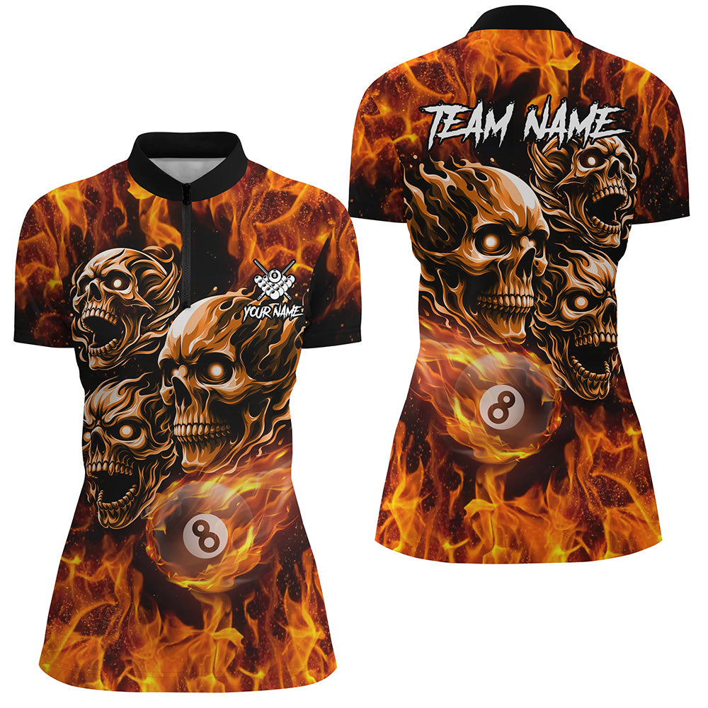 Personalized Flaming 8 Ball Pool Custom Skull Billiard Shirts For Women, Team League Billiard Jerseys TDM2002
