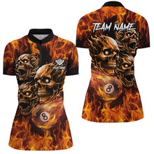 Load image into Gallery viewer, Personalized Flaming 8 Ball Pool Custom Skull Billiard Shirts For Women, Team League Billiard Jerseys TDM2002