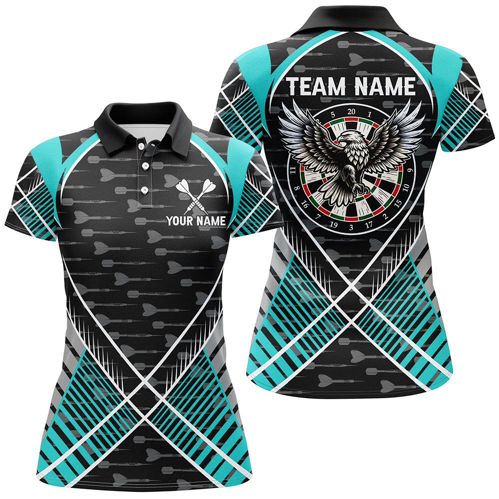 Darts Eagle Arrow Pattern Custom Polo & Quarter-Zip Shirts For Women, Darts Team Jerseys |Turquoise TDM2204
