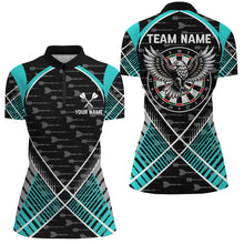 Load image into Gallery viewer, Darts Eagle Arrow Pattern Custom Polo &amp; Quarter-Zip Shirts For Women, Darts Team Jerseys |Turquoise TDM2204