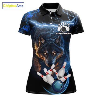 Personalized Blue Lightning Thunder Wolf Bowling Shirts For Women Custom Bowling League Team Jersey TDM7217