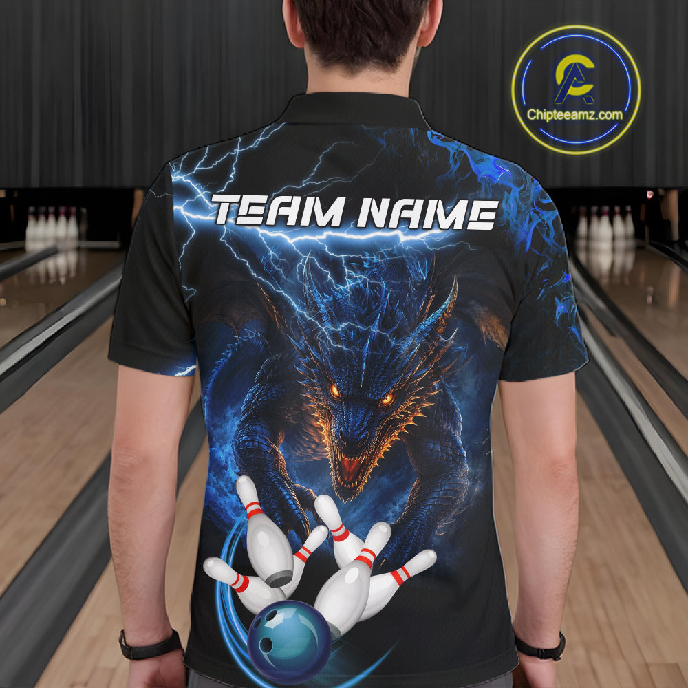 Personalized Blue Lightning Thunder Dragon Bowling Shirts For Men Custom Bowling League Team Jersey TDM7219