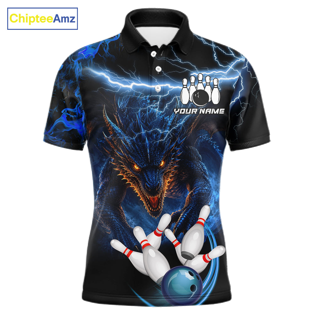 Personalized Blue Lightning Thunder Dragon Bowling Shirts For Men Custom Bowling League Team Jersey TDM7219