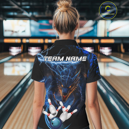 Personalized Blue Lightning Thunder Dragon Bowling Shirts For Women Custom Bowling League Team Jersey TDM7219