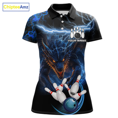 Personalized Blue Lightning Thunder Dragon Bowling Shirts For Women Custom Bowling League Team Jersey TDM7219