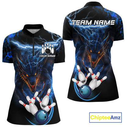 Personalized Blue Lightning Thunder Dragon Bowling Shirts For Women Custom Bowling League Team Jersey TDM7219