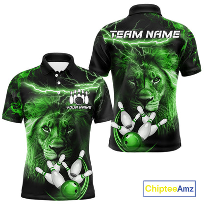 Personalized Green Lightning Thunder Lion Bowling Shirts For Men Custom Bowling Team Jerseys TDM7220