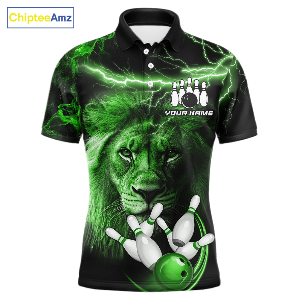 Personalized Green Lightning Thunder Lion Bowling Shirts For Men Custom Bowling Team Jerseys TDM7220