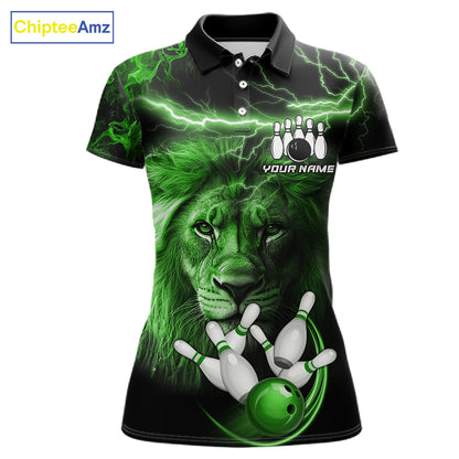 Personalized Green Lightning Thunder Lion Bowling Shirts For Women Custom Bowling Team Jerseys TDM7220