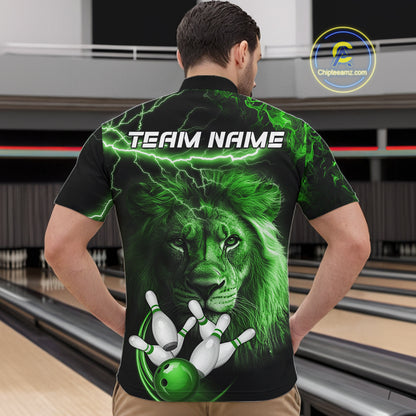 Personalized Green Lightning Thunder Lion Bowling Shirts For Men Custom Bowling Team Jerseys TDM7220