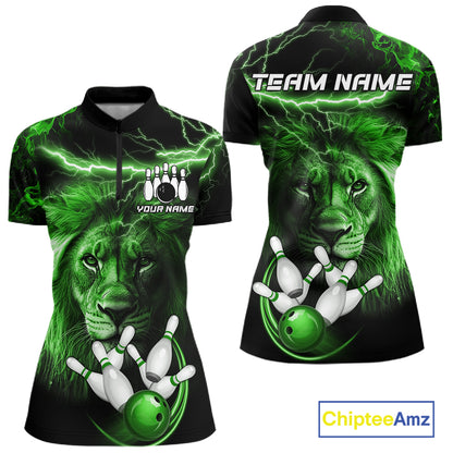 Personalized Green Lightning Thunder Lion Bowling Shirts For Women Custom Bowling Team Jerseys TDM7220