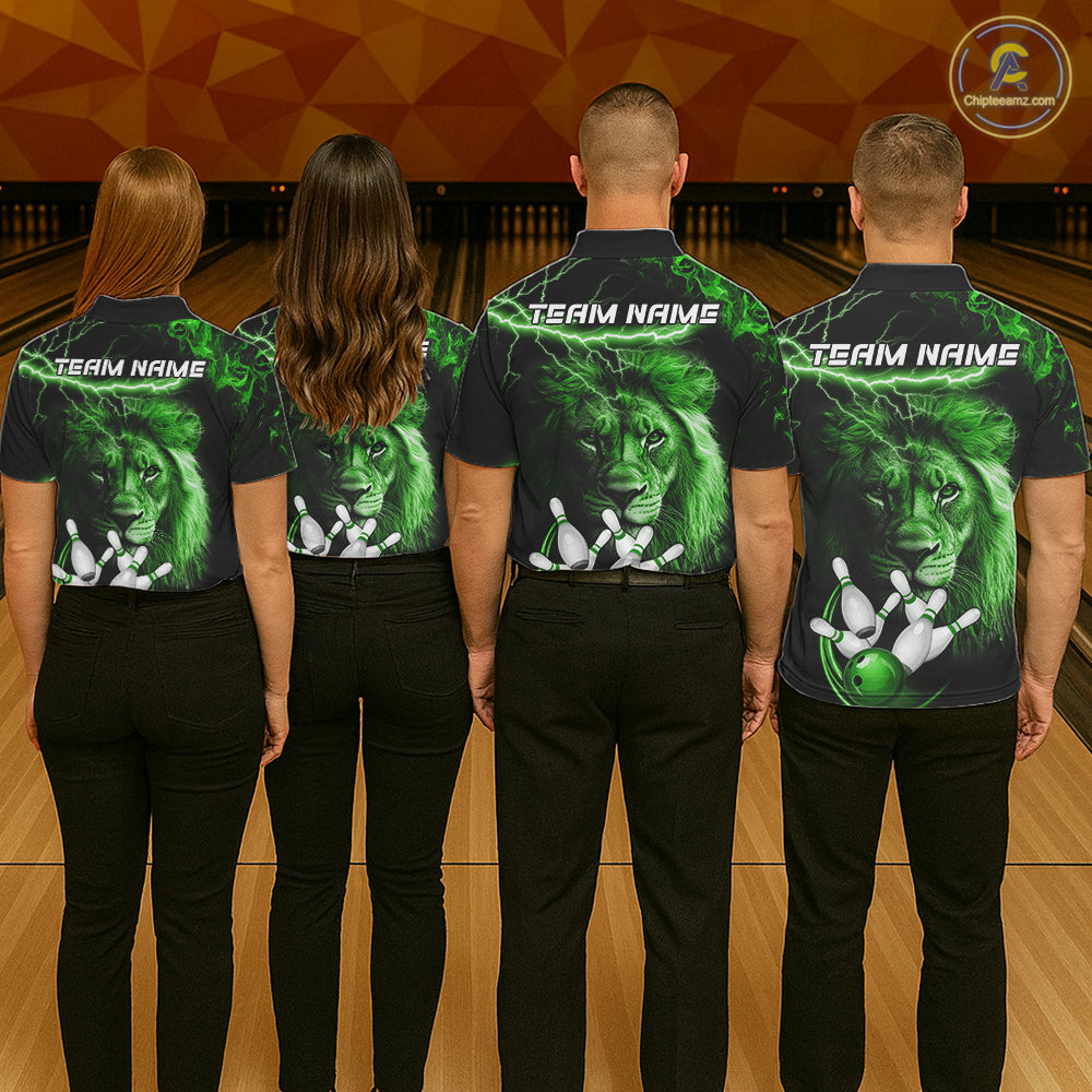 Personalized Green Lightning Thunder Lion Bowling Shirts For Men Custom Bowling Team Jerseys TDM7220