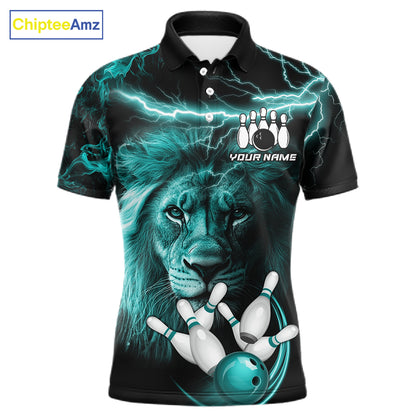 Personalized Turquoise Lightning Thunder Lion Bowling Shirts For Men Custom Bowling Team Jerseys TDM7221