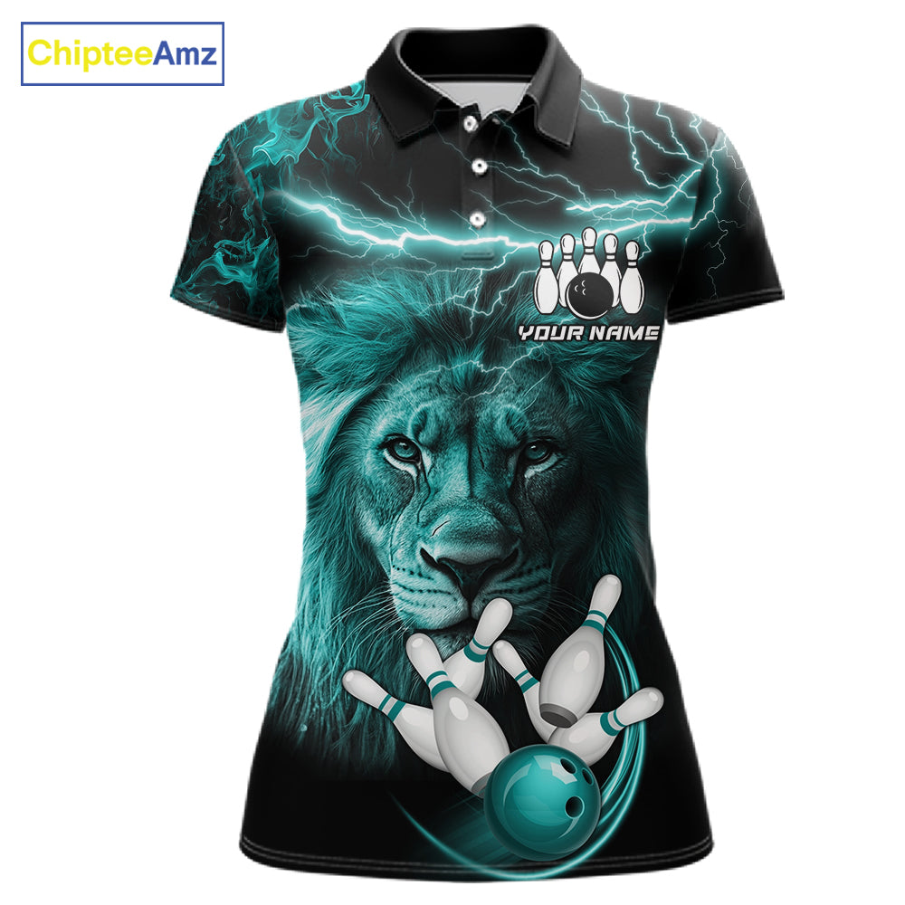 Personalized Turquoise Lightning Thunder Lion Bowling Shirts For Women Custom Bowling Team Jerseys TDM7221