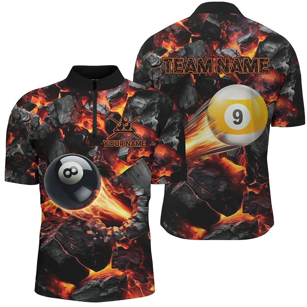 Personalized 8 Ball & 9 Ball Fire Shooting Billiard Jerseys For Men, Billiard Pool Shirts For Team TDM2467