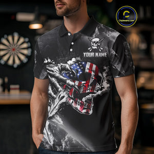 Fire Flame Darts Board American Flag Skull Dart Shirts For Men Custom Darts Team Jerseys |Grey TDM4775