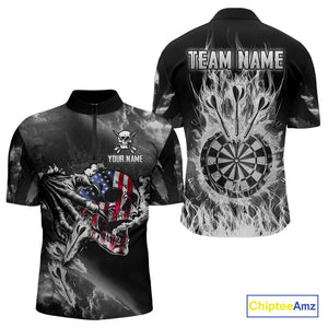 Fire Flame Darts Board American Flag Skull Dart Shirts For Men Custom Darts Team Jerseys |Grey TDM4775
