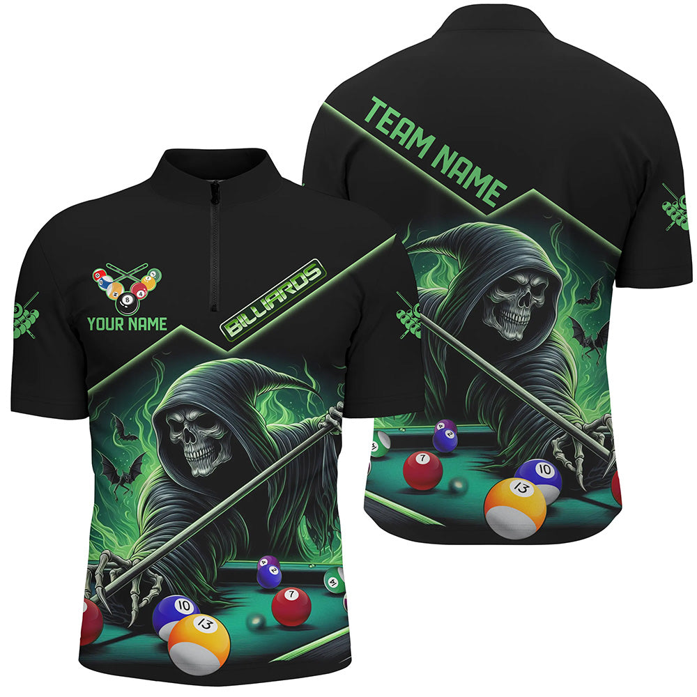 Funny Green Grim Reaper Play Pool Custom 3D Printed Billiard Shirts For Men Billiard Jerseys TDM2967