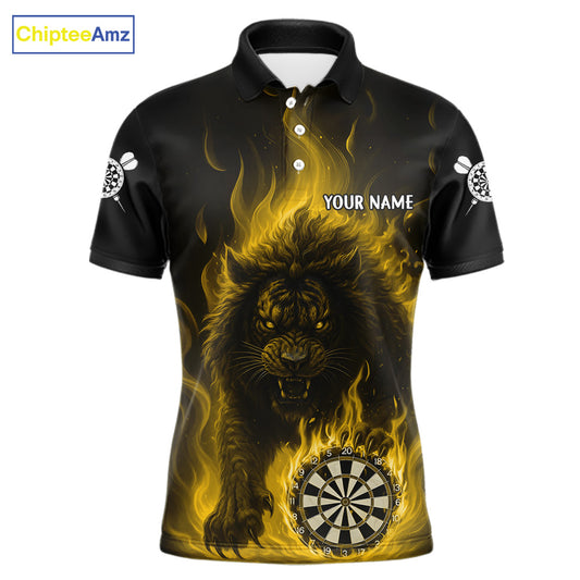 Yellow Flaming Lion Darts Shirts For Men Custom Fire Darts League Jersey Team Polo & 1/4 Zip TDM6066