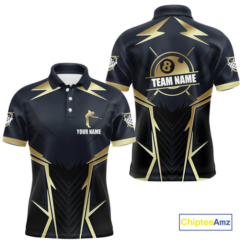 Billiard Jerseys For Men Custom Polo & Quarter-Zip Billiard Team Shirts, 8 Ball Pool Shirt |Gold TDM3978