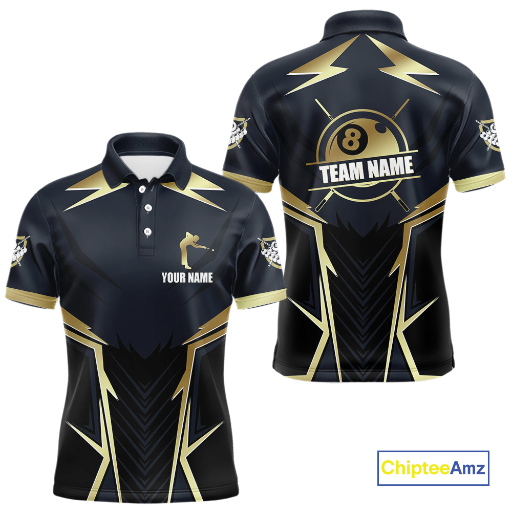 Billiard Jerseys For Men Custom Polo & Quarter-Zip Billiard Team Shirts, 8 Ball Pool Shirt |Gold TDM3978