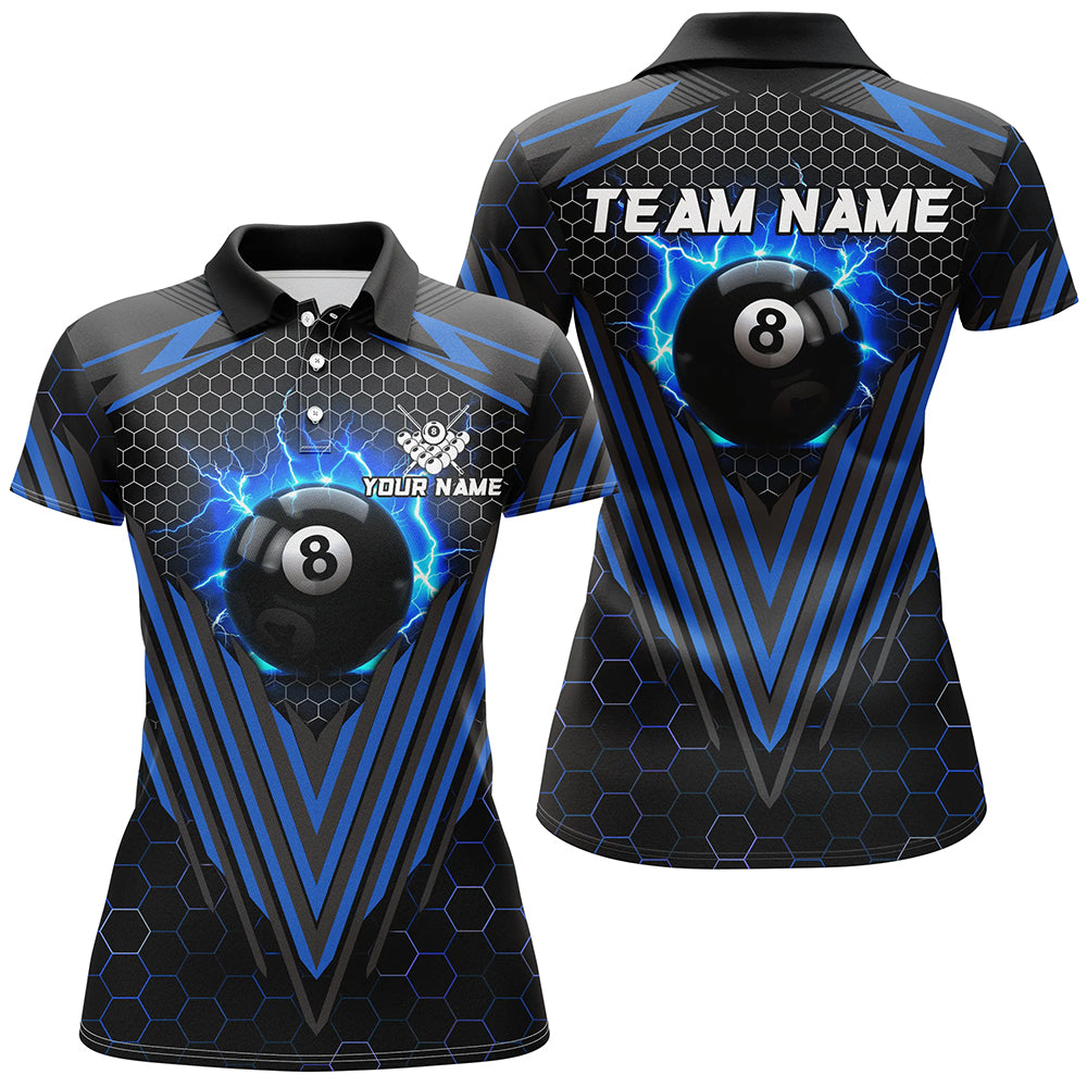 Personalized Blue 8 Ball Pool Lightning Custom Billiard Shirts For Women, Team League Billiard Jersey TDM1808