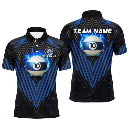 Personalized Blue 10 Ball Pool Lightning Custom Billiard Shirt For Men, Team League Billiard Jersey TDM1809