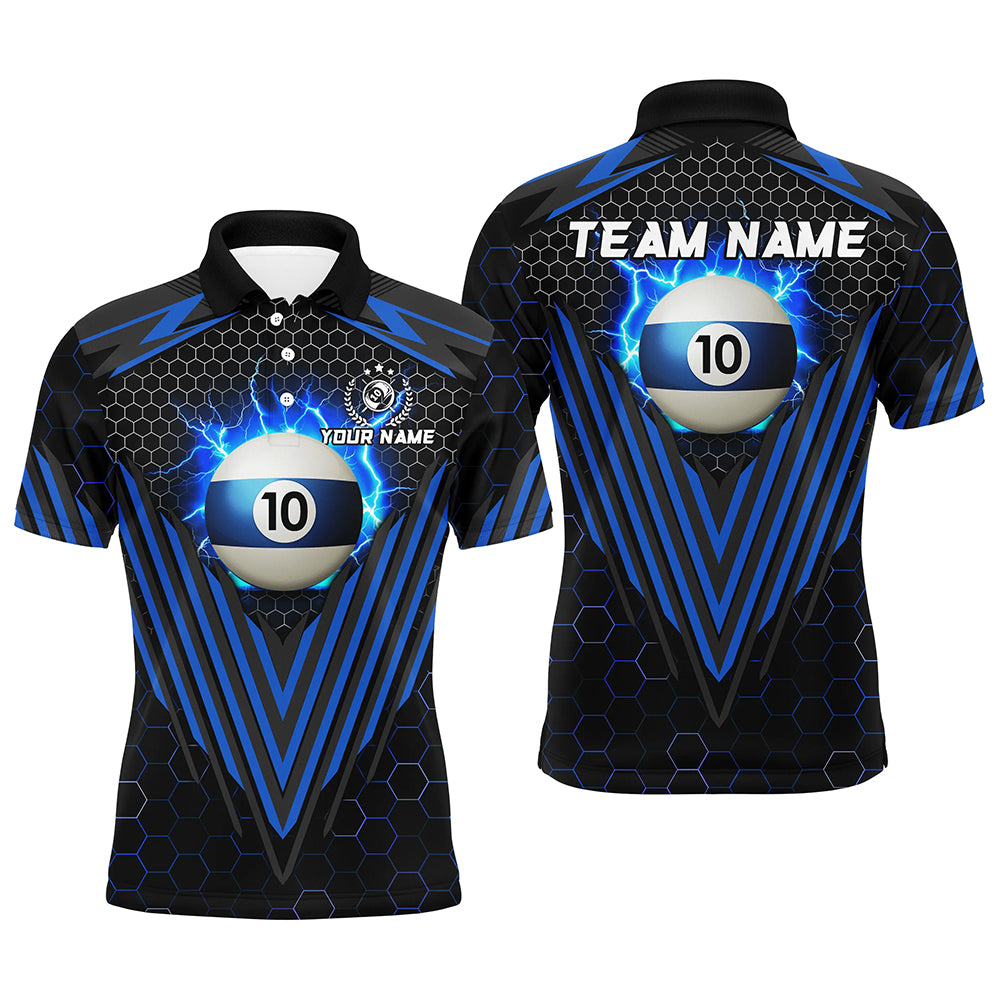 Personalized Blue 10 Ball Pool Lightning Custom Billiard Shirt For Men, Team League Billiard Jersey TDM1809