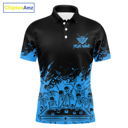 Black And Blue Funny Skeleton Billiard Shirts For Men Custom 8 Ball Pool Billiard Team Jersey TDM7231