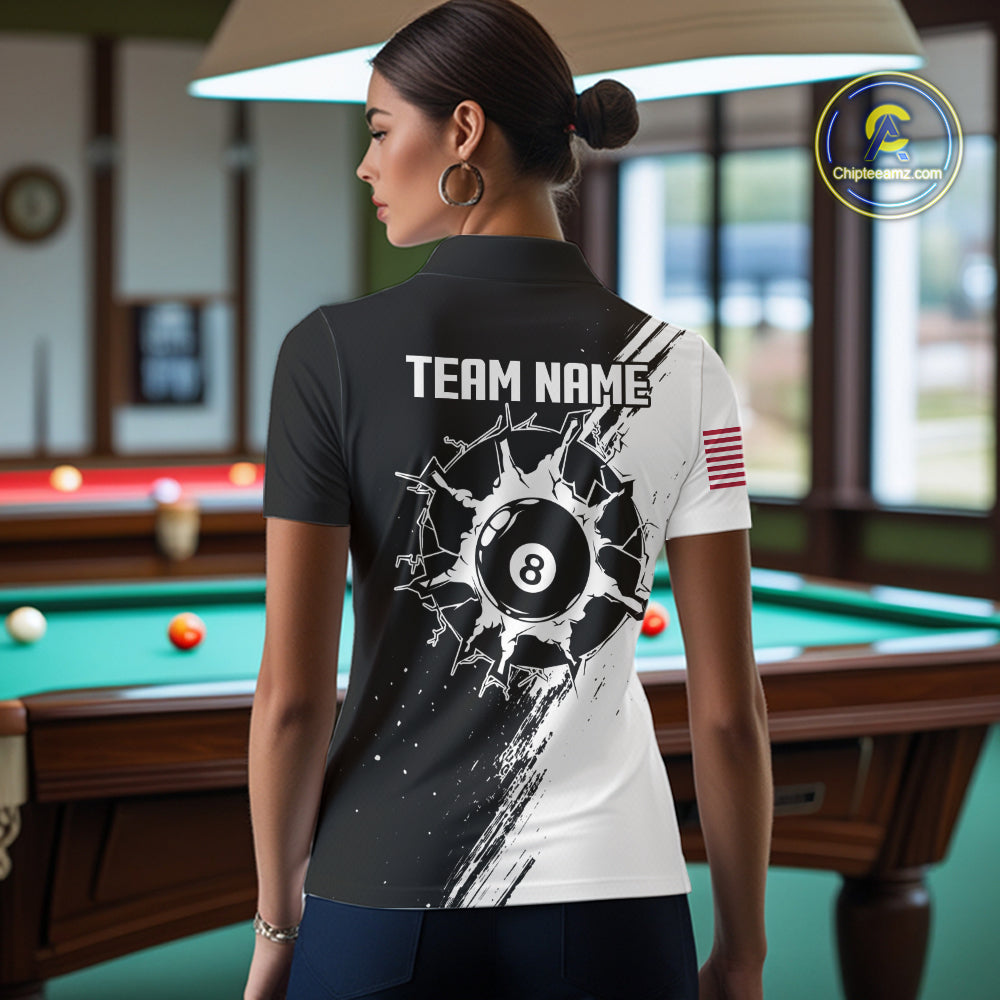 Black And White 8 Ball Billiard Pool Shirts For Women Custom Billiard Tournament Team Jersey TDM7236