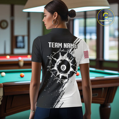 Black And White 8 Ball Billiard Pool Shirts For Women Custom Billiard Tournament Team Jersey TDM7236