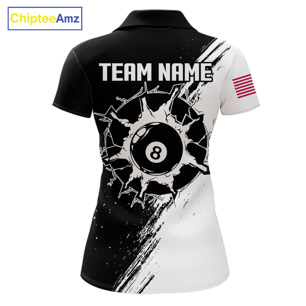 Black And White 8 Ball Billiard Pool Shirts For Women Custom Billiard Tournament Team Jersey TDM7236