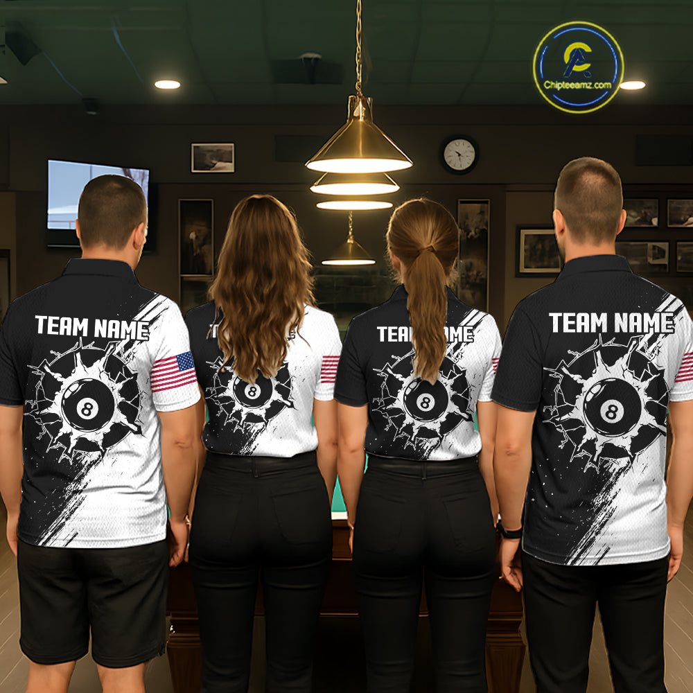 Black And White 8 Ball Billiard Pool Shirts For Men Custom Billiard Tournament Team Jersey TDM7236