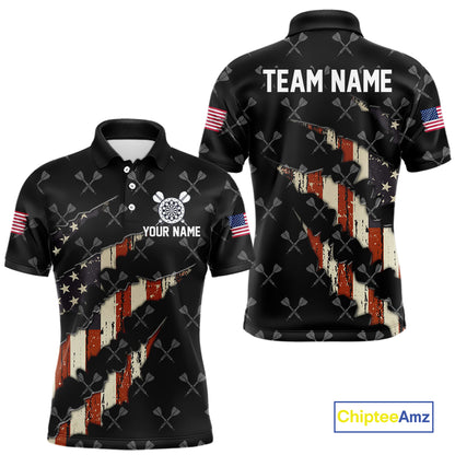 Vintage American Flag Darts Polo & Quarter Zip Custom Darts Shirt For Men, Patriotic Darts Jersey TDM4999