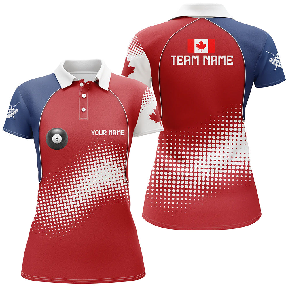 Personalized Canadian Flag Billiard Women Polo Shirts, Patriotic Canada Billiard Team Uniform TDM0718