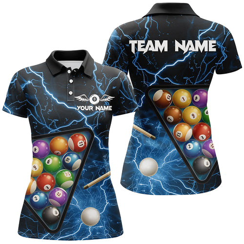 Personalized Blue Striking Thunder Lightning Billiard Shirt For Women Billiard Balls Pool Team Jersey TDM3221